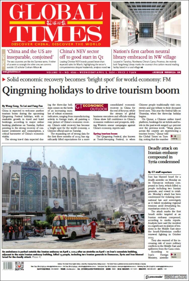 Portada de The Global Times (China)