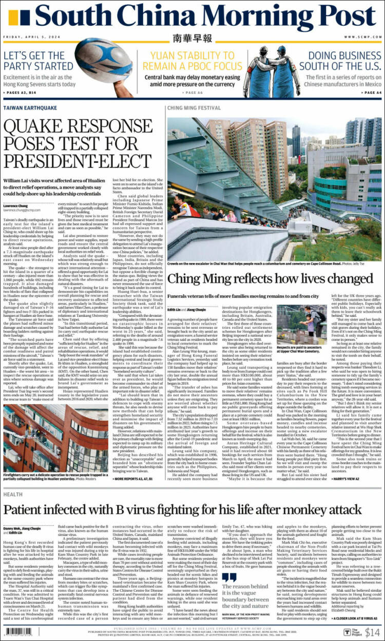 Portada de South China Morning Post (China)