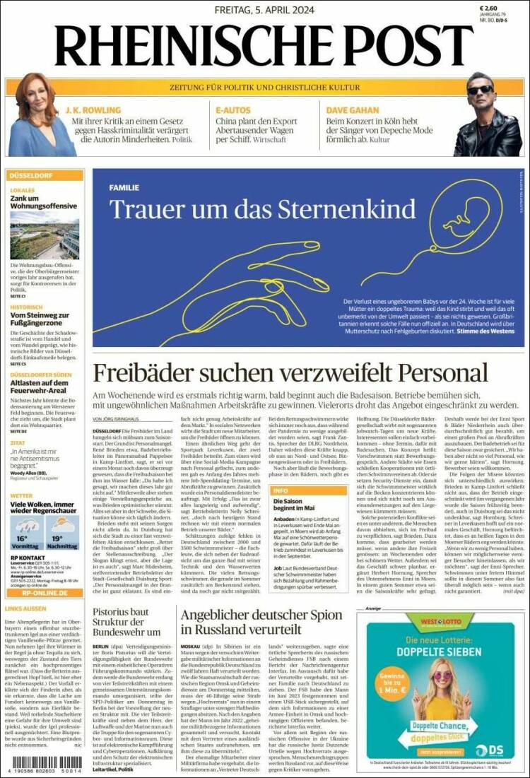 Portada de Rheinische Post (Alemania)