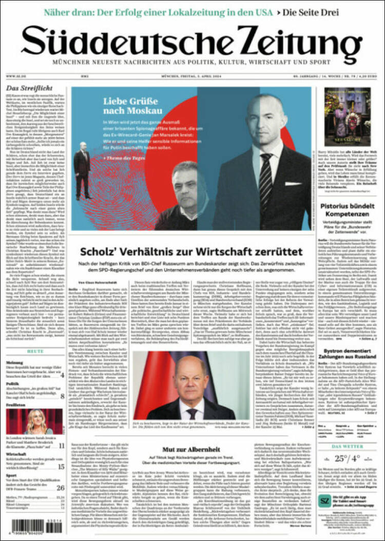 Portada de Sueddeutsche (Alemania)