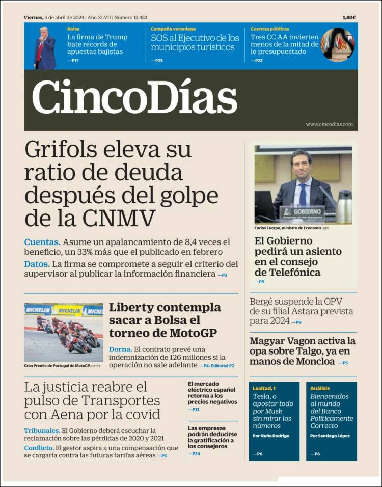 Portada de Cinco Días (Espa&ntilde;a)