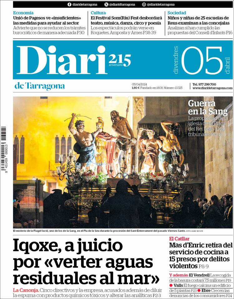 Portada de Diari de Tarragona (España)