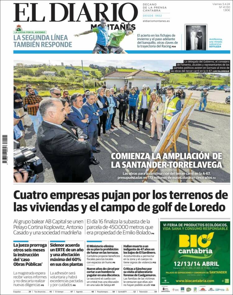 Portada de El Diario Montañés (España)