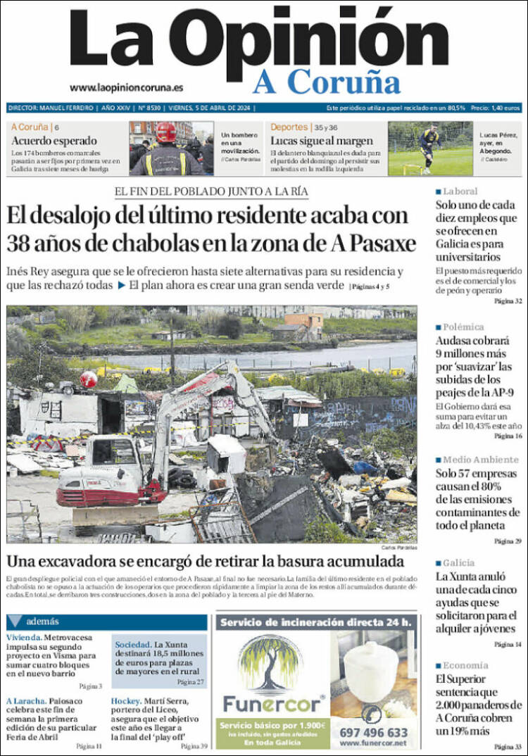 Portada de La Opinión de A Coruña (España)