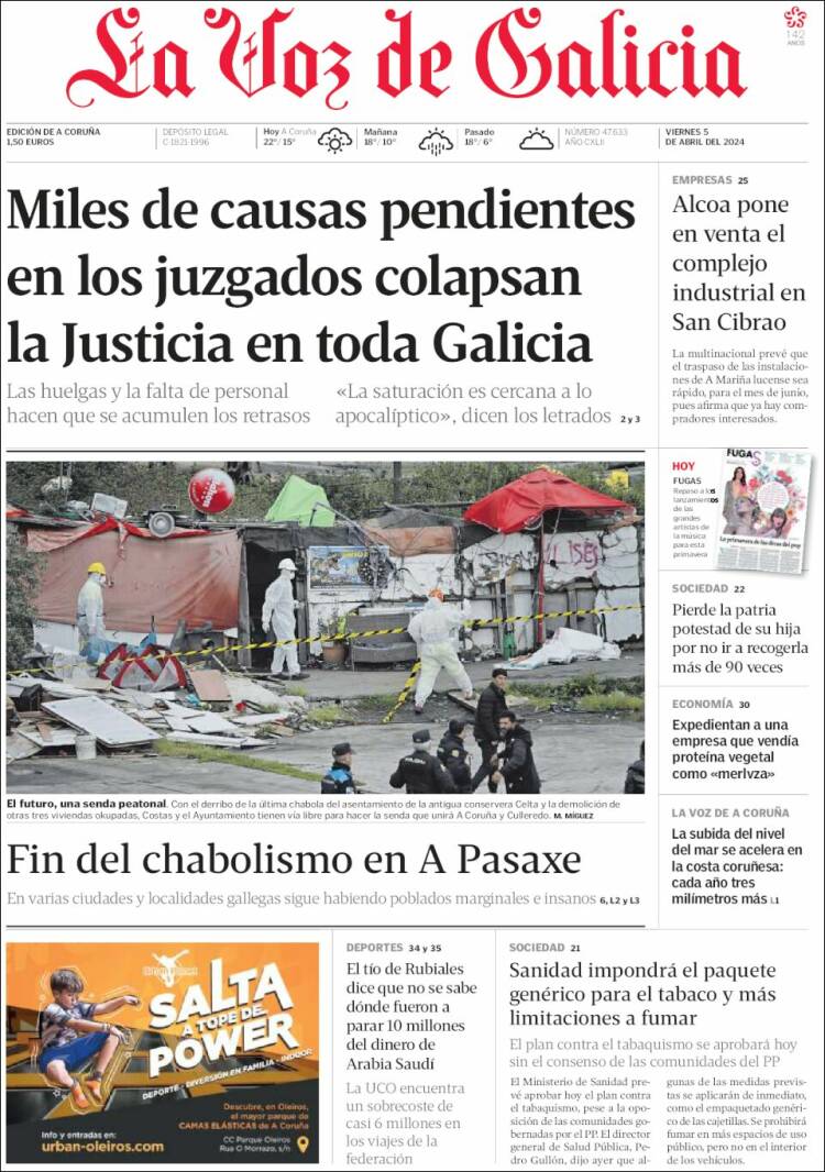 Portada de La Voz de Galicia (España)