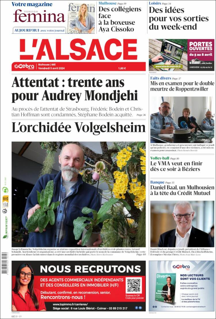 Portada de Journal L'Alsace (Francia)