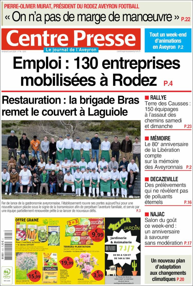 Portada de Centre Presse (Francia)