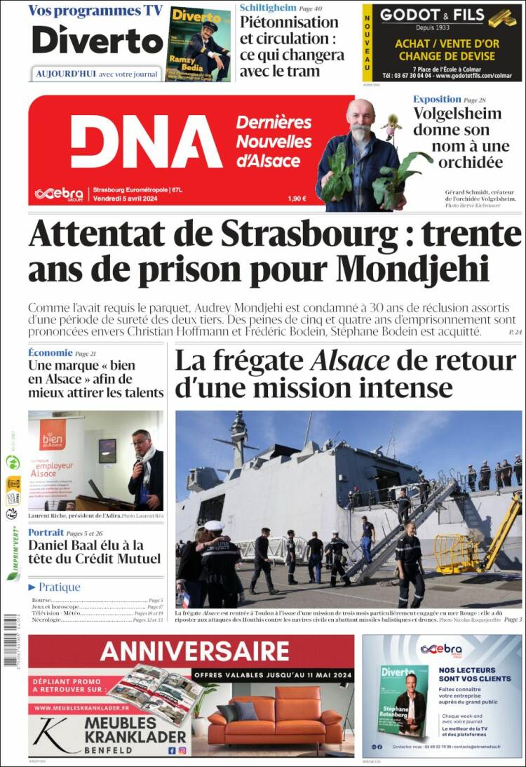 Portada de Les Dernières Nouvelles d'Alsace (Francia)