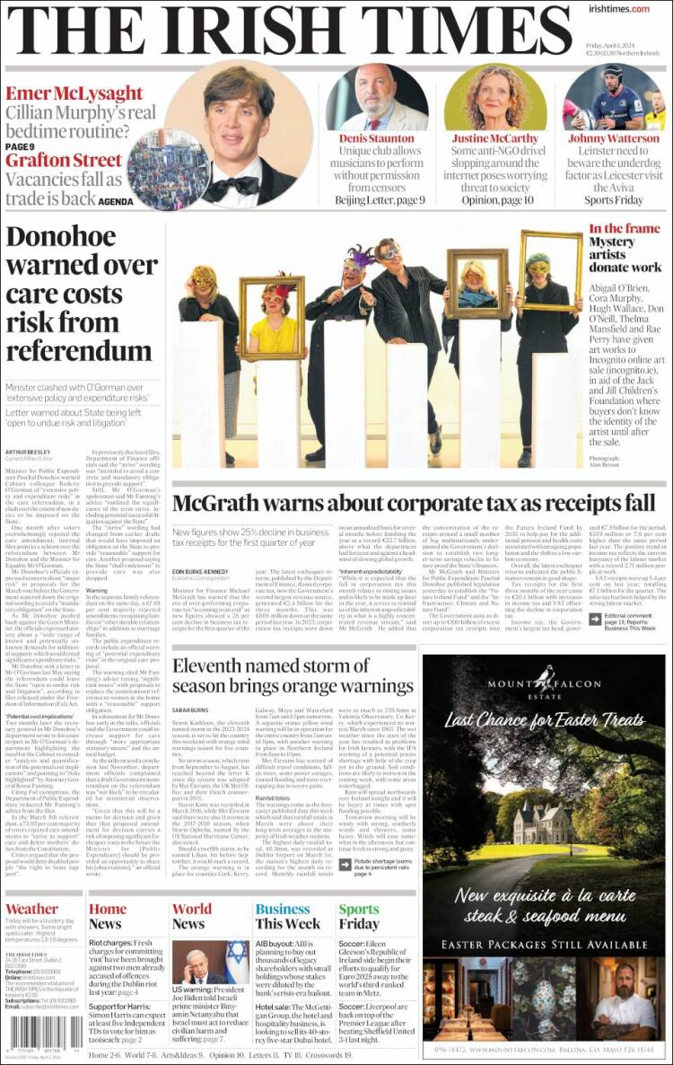 Portada de Irish Times (Irlanda)