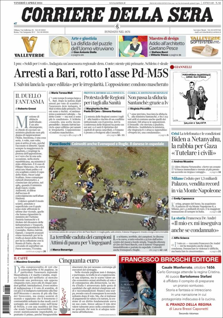 Portada de Corriere della Sera (Italia)