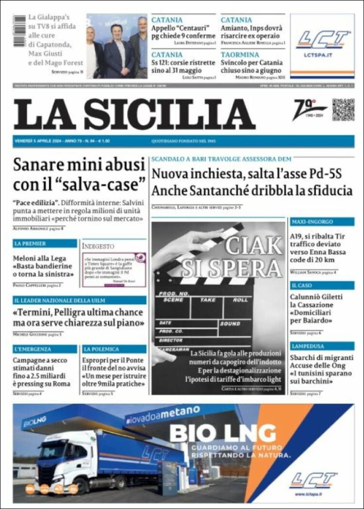 Portada de La Sicilia (Italia)