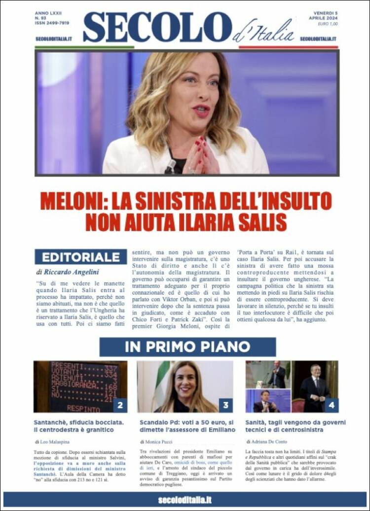 Portada de Secolo d'Italia (Italia)