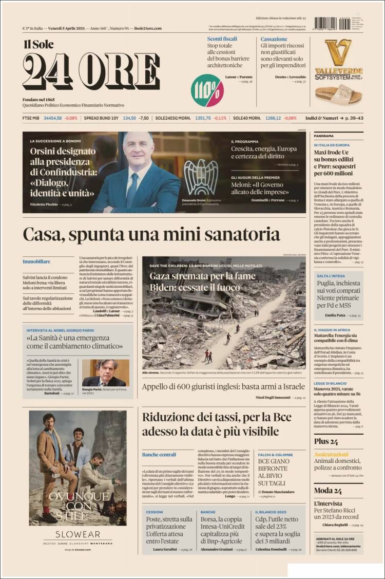 Portada de Il Sole 24 ORE (Italia)