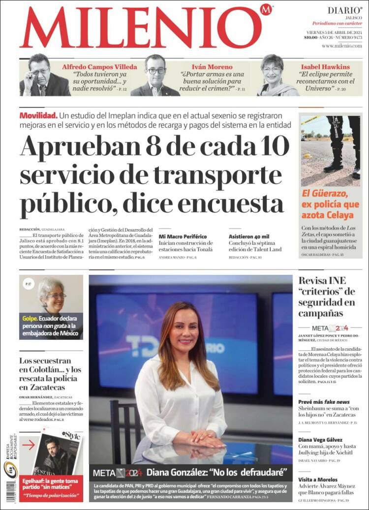 Portada de Milenio - Jalisco (México)