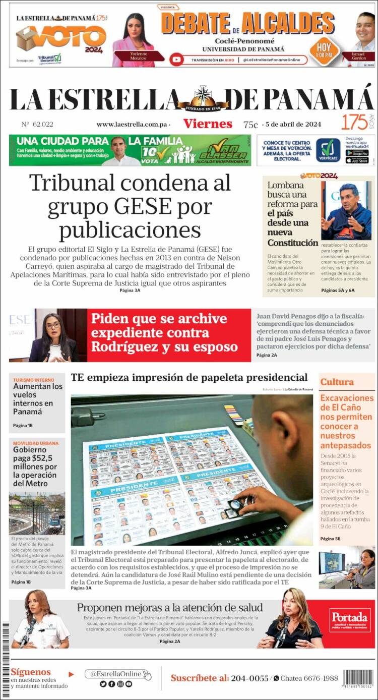 Portada de La Estrella de Panamá (Panam&aacute;)