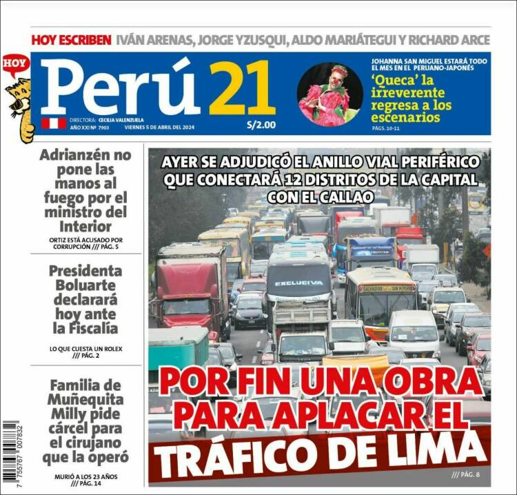 Portada de Perú 21 (Perú)