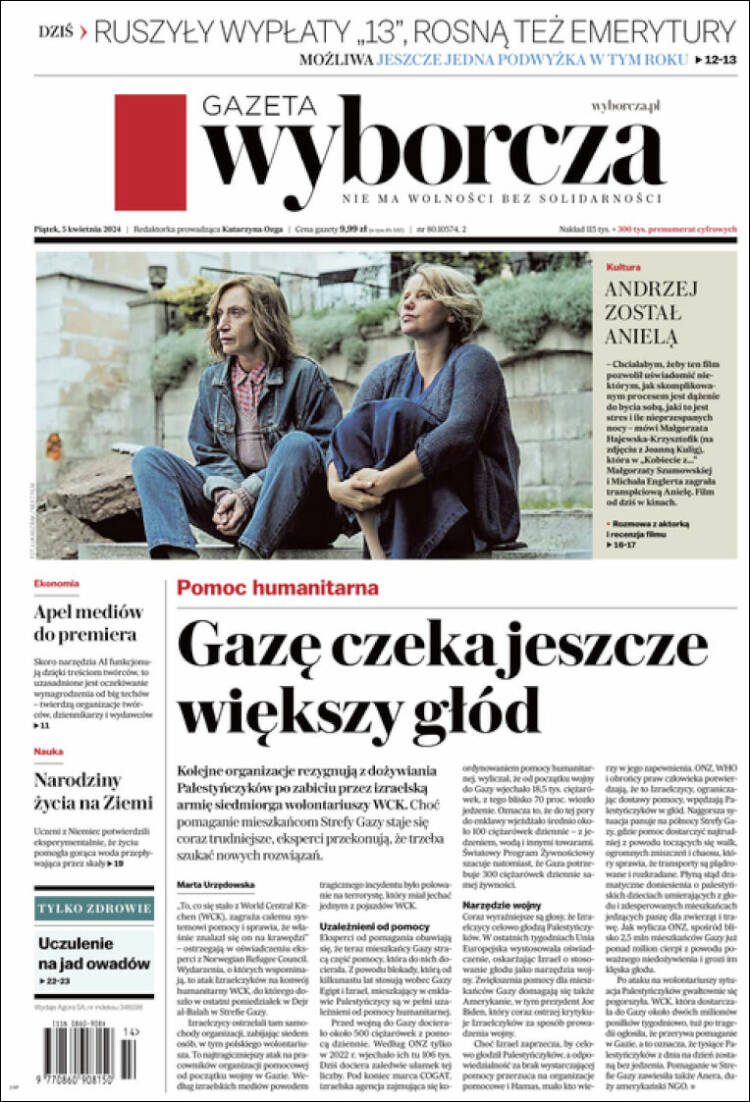 Portada de Gazeta Wyborcza (Polonia)