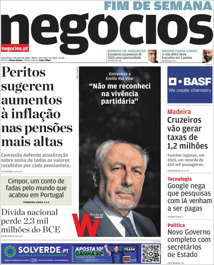Portada de Jornal de Negócios (Portugal)