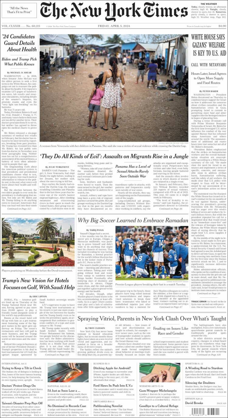 Portada de New York Times (USA)