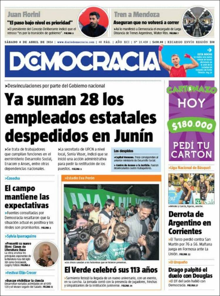 Portada de Diario Democracia (Argentina)