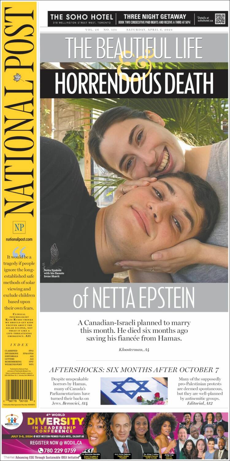 Portada de The National Post (Canadá)
