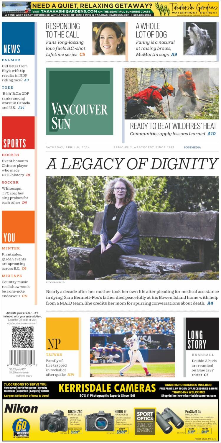 Portada de The Vancouver Sun (Canadá)