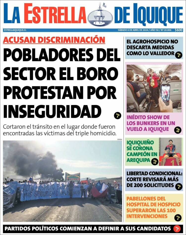 Portada de La Estrella de Iquique (Chile)