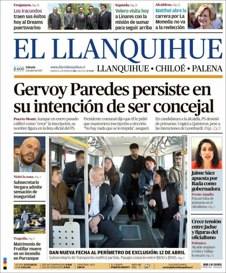 Portada de El Llanquihue (Chile)