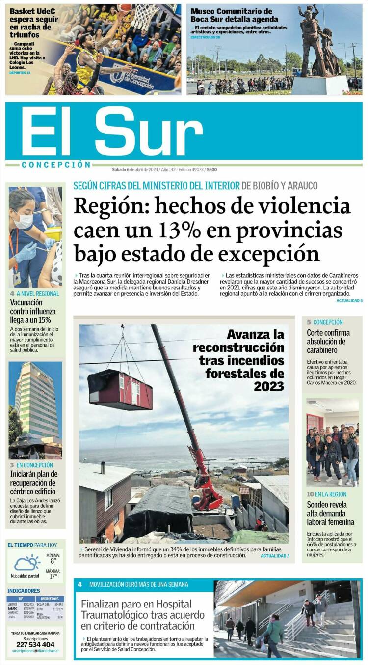 Portada de El Sur (Chile)