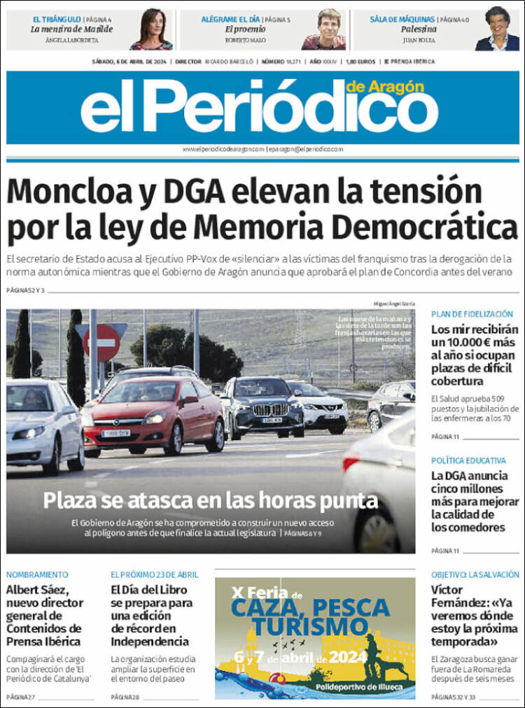 Portada de El Periódico de Aragón (España)