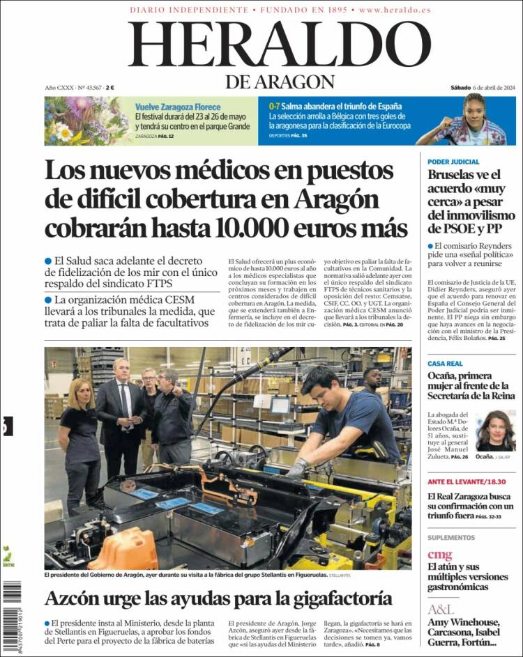 Portada de Heraldo de Aragón (España)