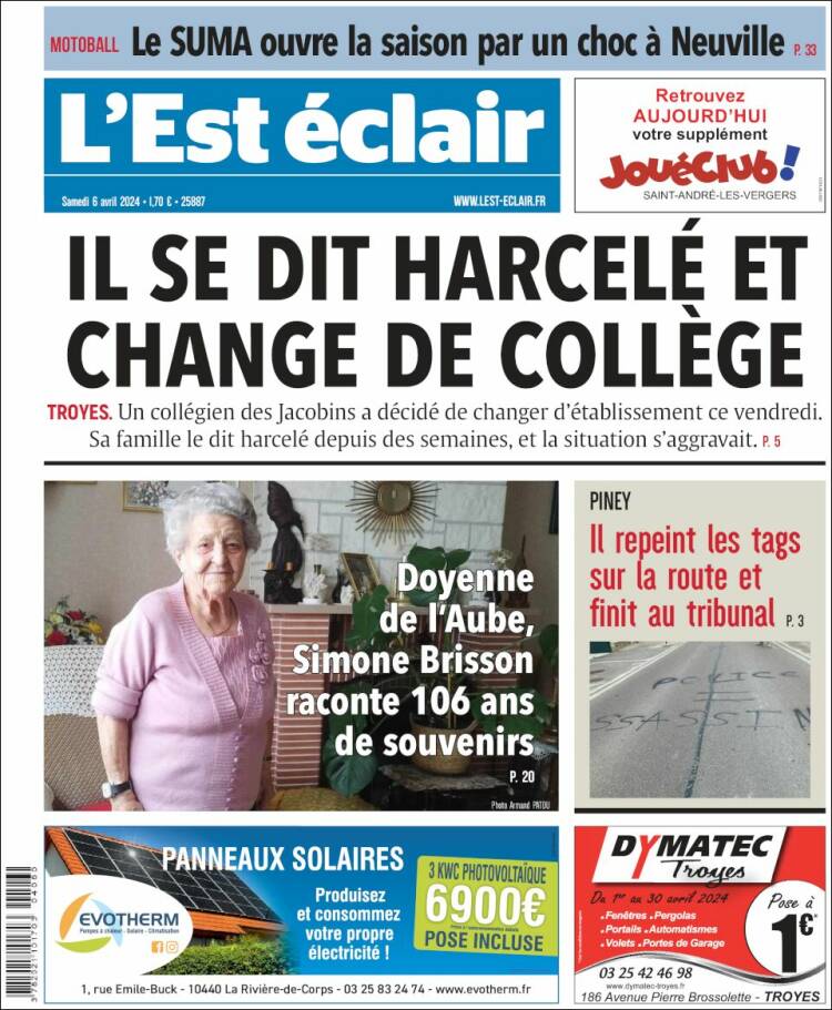 Portada de L'Est Eclair (Francia)
