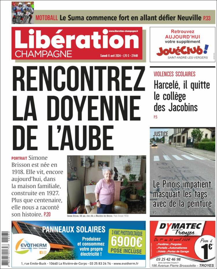 Portada de Libération Champagne (Francia)