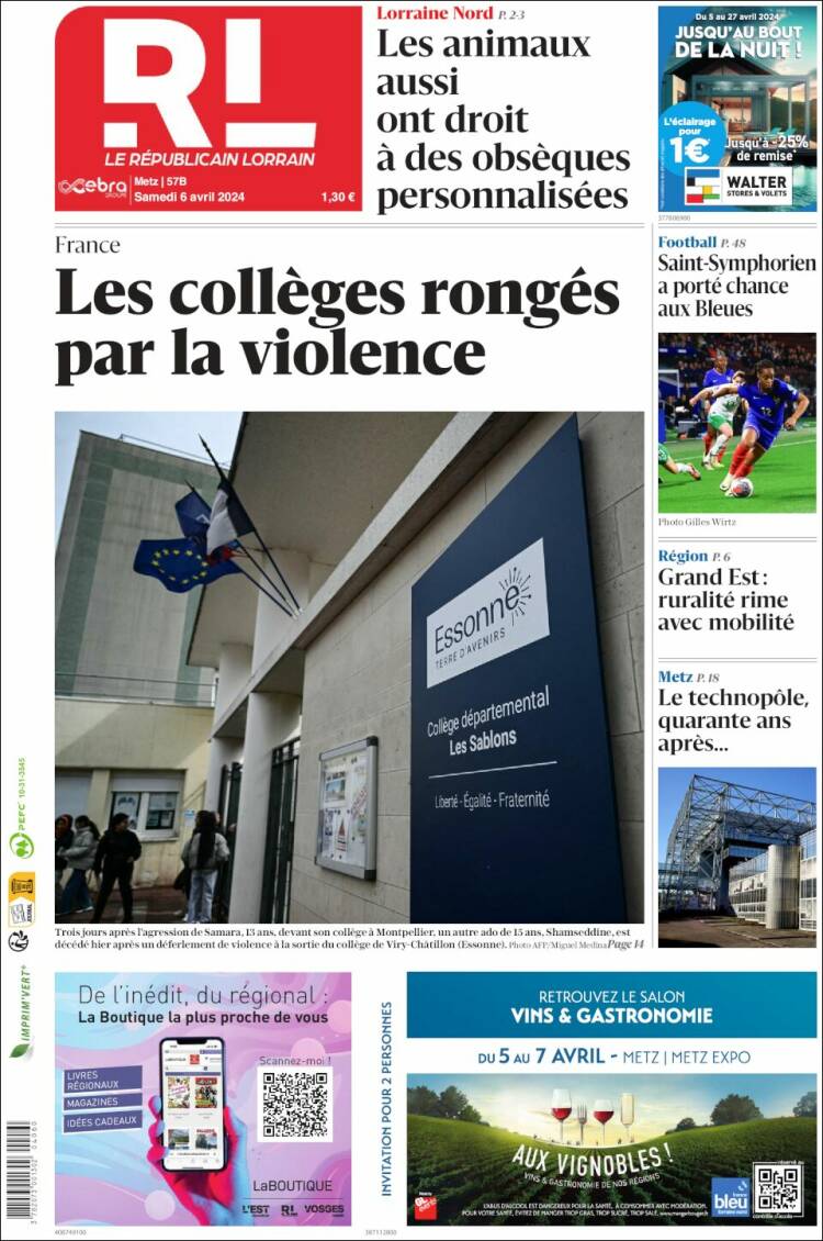 Portada de Le Republicain Lorrain (Francia)