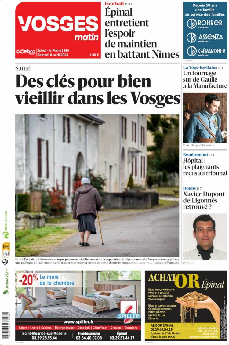 Portada de Vosges Matin (Francia)