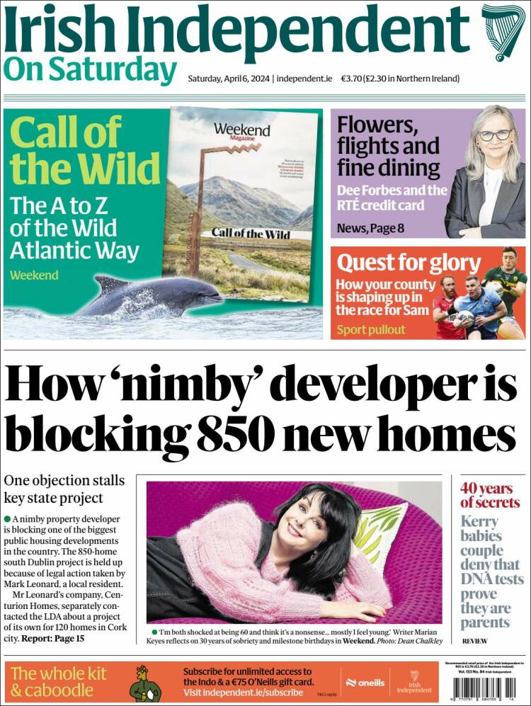 Portada de Irish Independent (Irlanda)