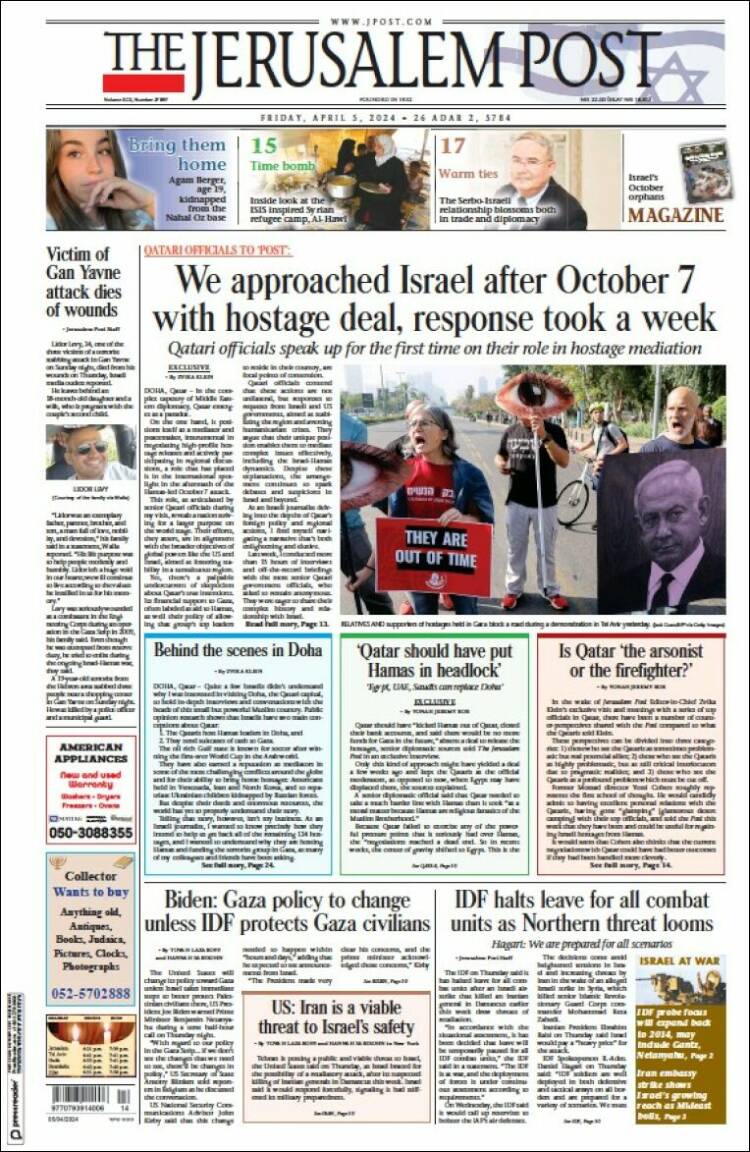 Portada de The Jerusalem Post (Israel)