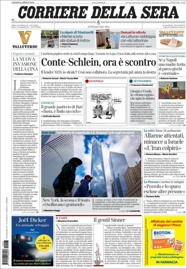 Portada de Corriere della Sera (Italia)