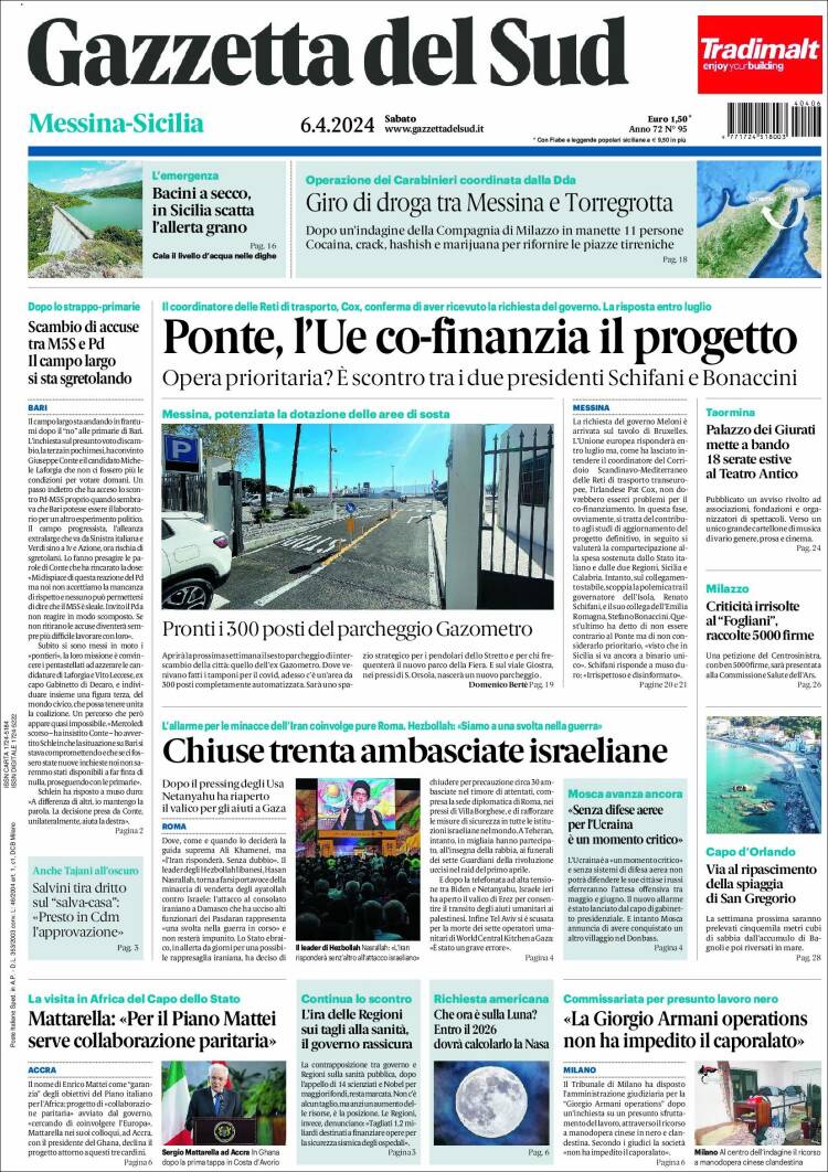 Portada de Gazzetta del Sud (Italia)