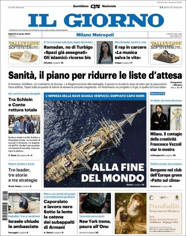 Portada de Il Giorno (Italia)