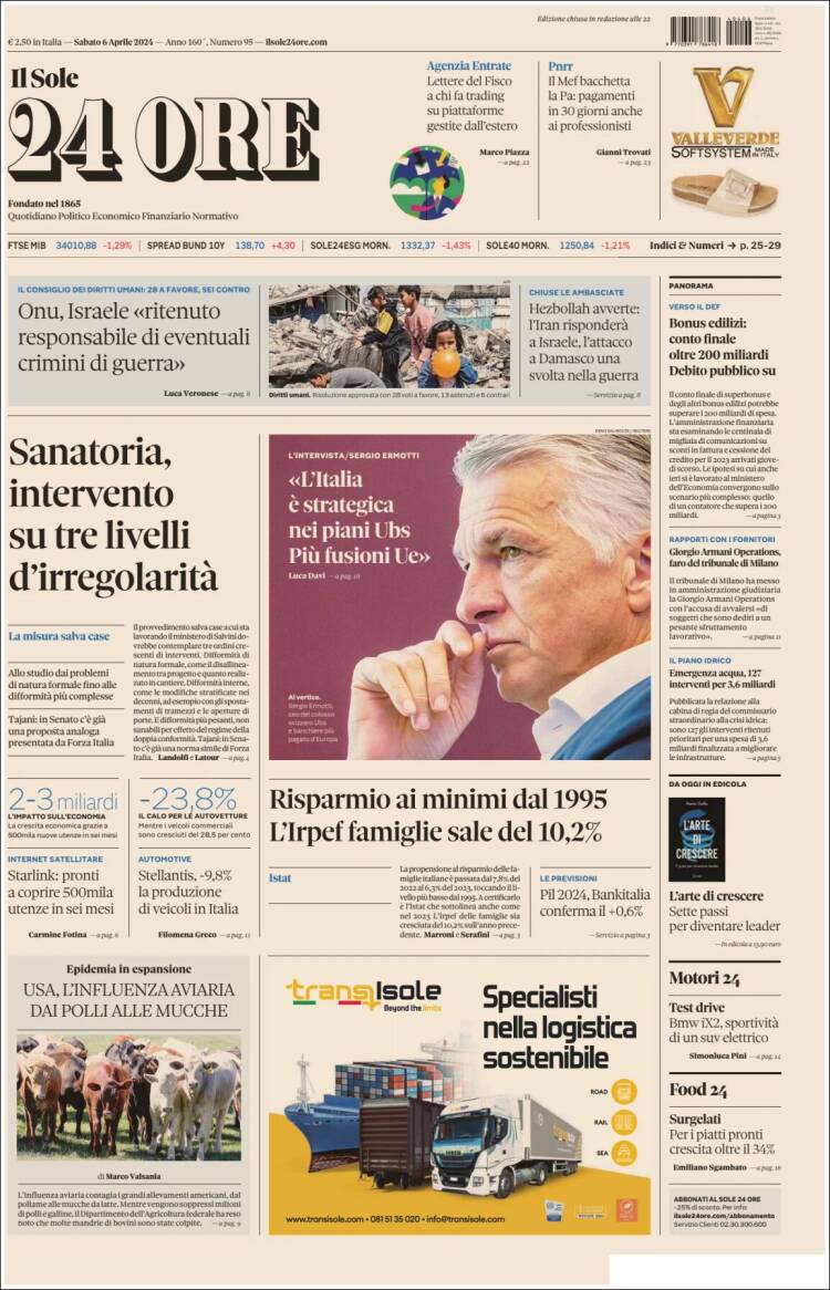 Portada de Il Sole 24 ORE (Italia)