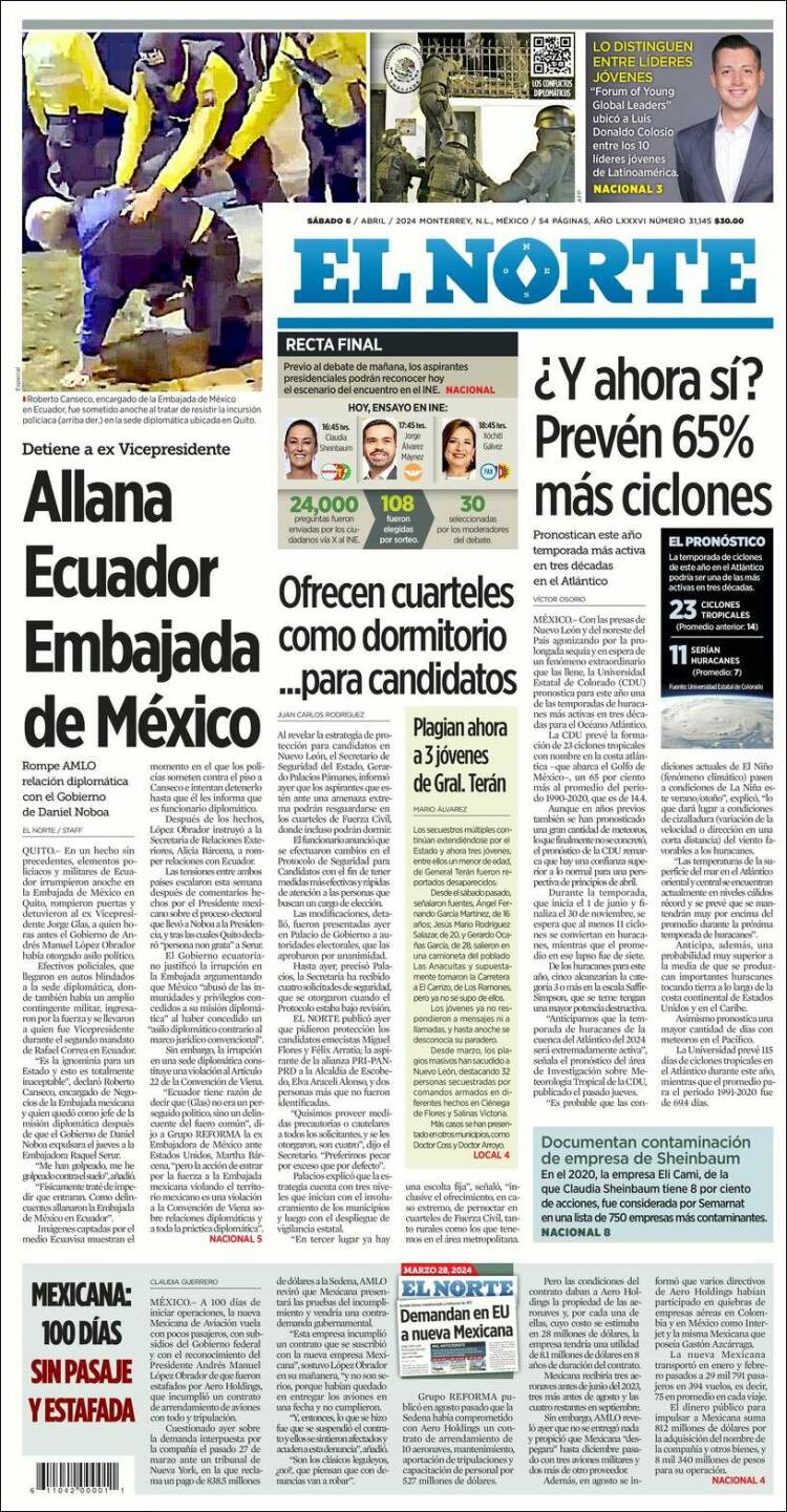 Portada de El Norte (México)