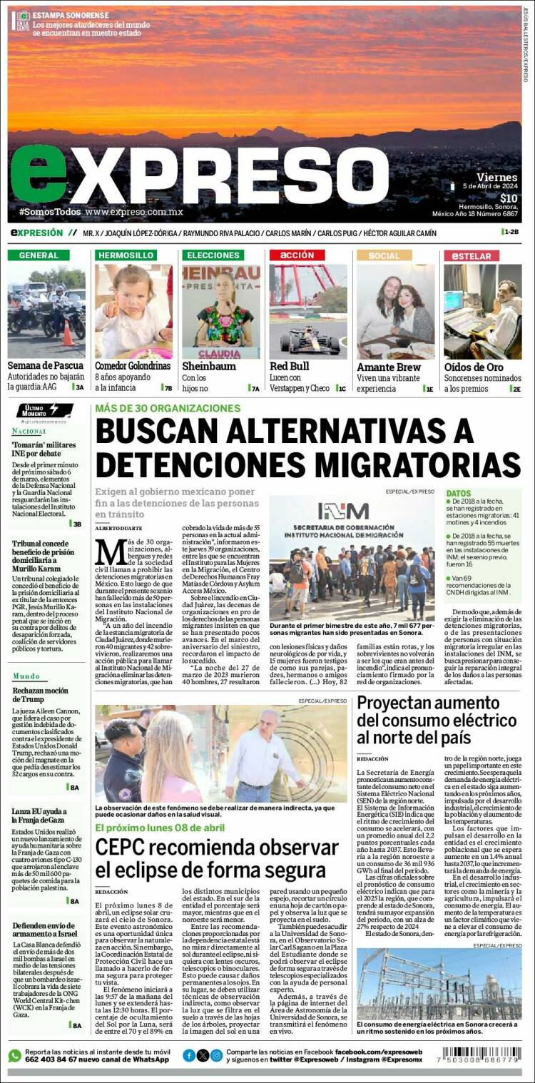 Portada de Expreso (M&eacute;xico)