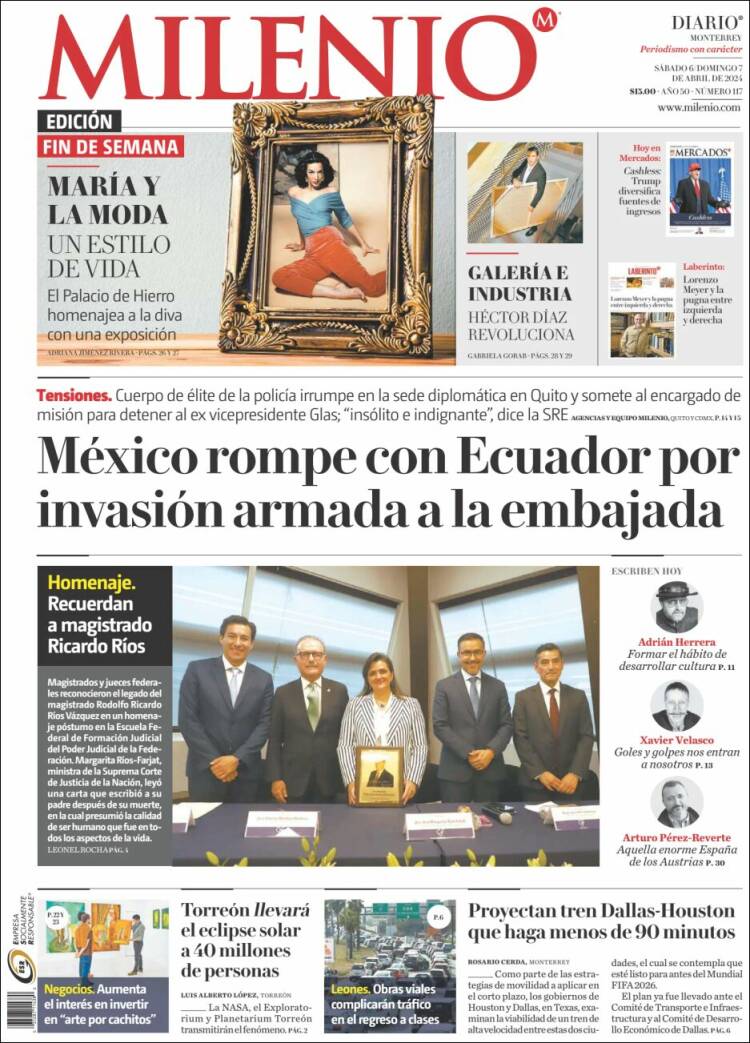 Portada de Milenio de Monterrey (México)