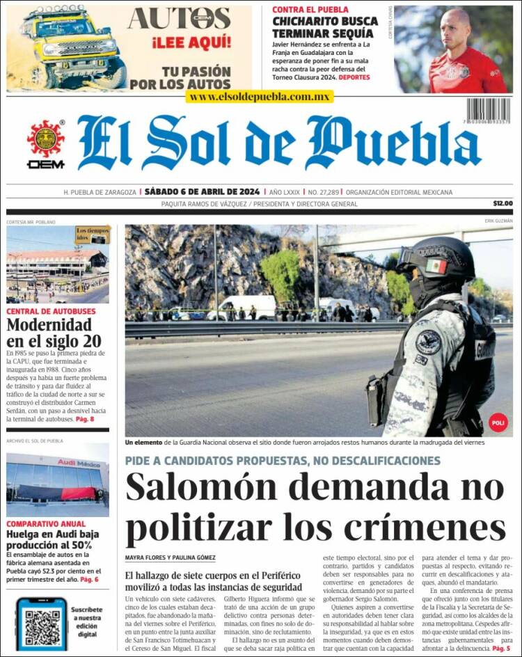 Portada de El Sol de Puebla (México)