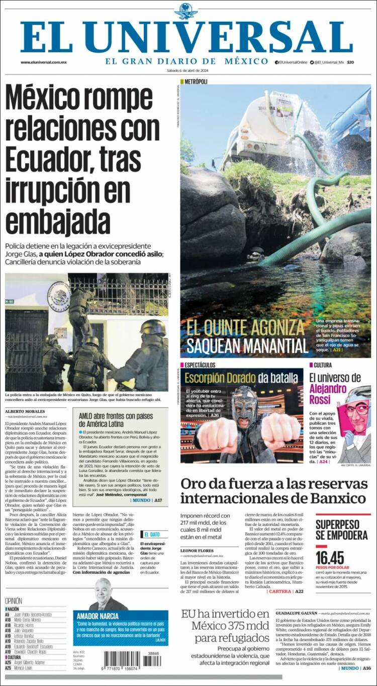 Portada de El Universal (M&eacute;xico)