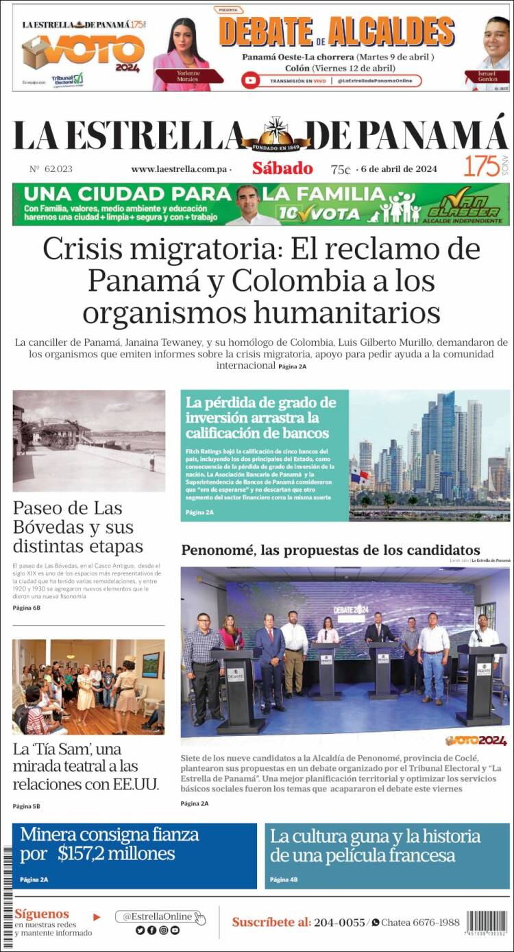 Portada de La Estrella de Panamá (Panam&aacute;)