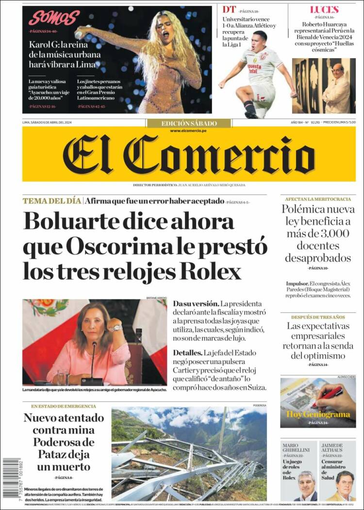 Portada de El Comercio (Per&uacute;)