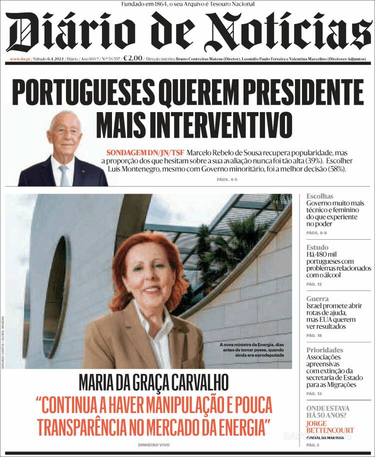 Portada de Diário de Noticias (Portugal)