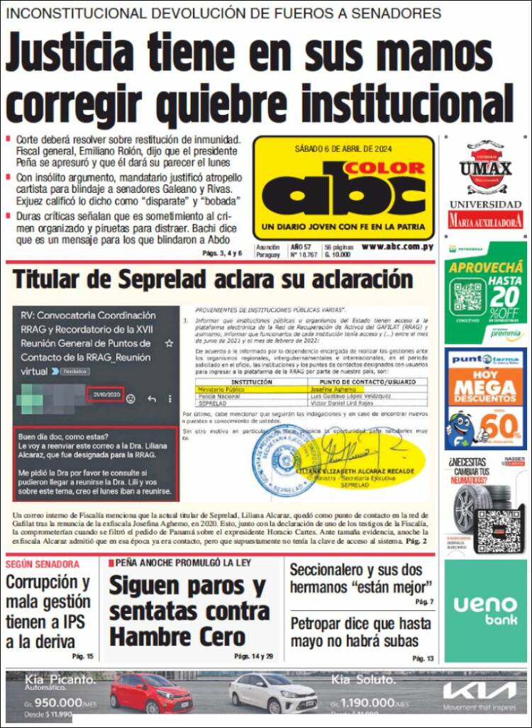 Portada de ABC Color (Paraguay)